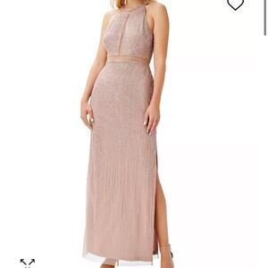 aidan mattox tan mesh -insert embellished beaded sequin gown size 0 NEW